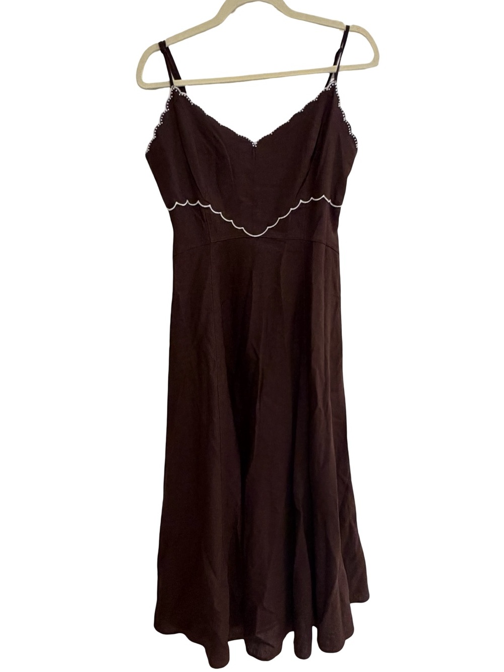 Caroline Constas Brown Scalloped Embroidered Linen Maxi Dress NWT - Picture 2 of 11